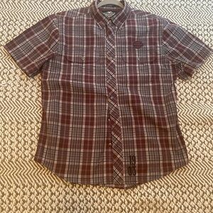 Harley Davidson Plaid Men's  button down cropped Shirt size L. Embroidered Logo